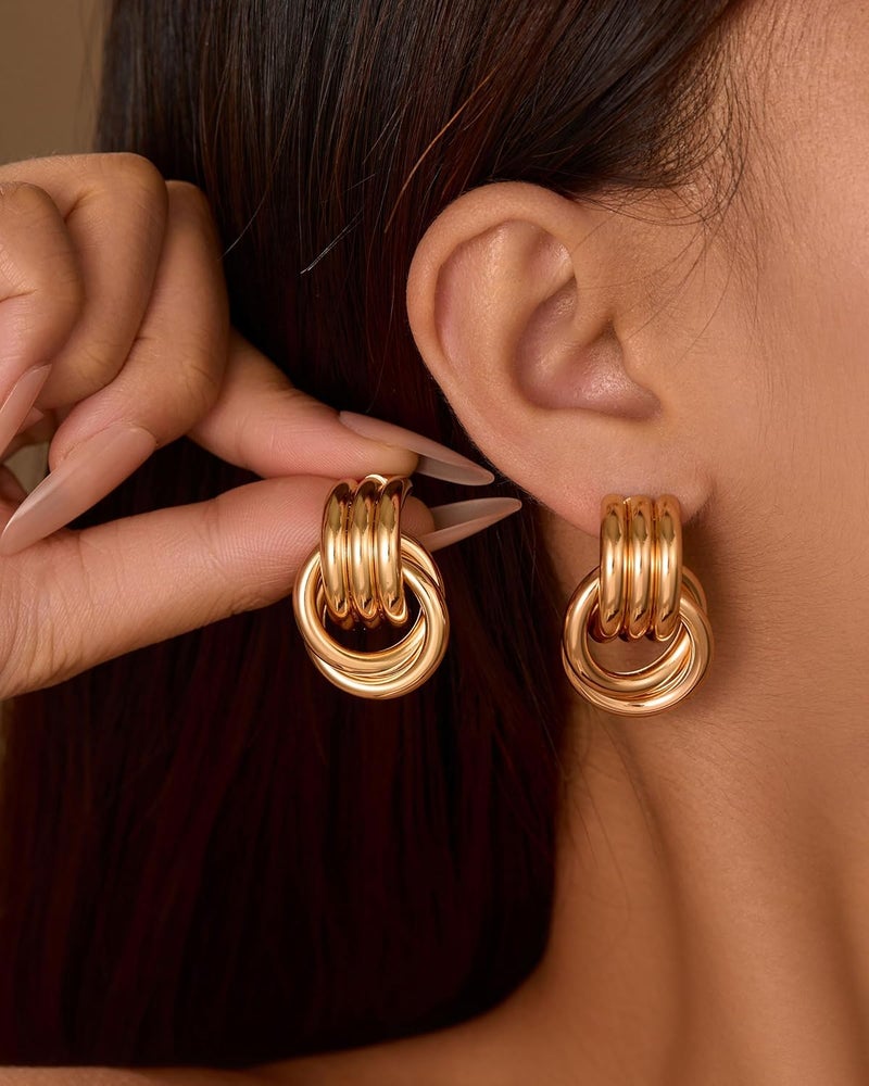 Spiritlele 14K Gold Plated Knot Earrings for Women Gold Silver Earrings Heart Link Drop Dangle Earring Chunky Golden Knotted Statement Jewelry - Image 2